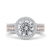 Shah Luxury 14K Two-Tone Gold Round Diamond Double Halo Engagement Ring (Semi-Mount)