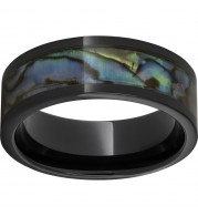 Black Diamond Ceramic Pipe Cut Band with Abalone Inlay