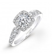 18k White Gold Pave Square Halo Diamond Engagement Ring