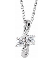 14K White 1/5 CTW Diamond Two-Stone Bypass 16-18 Necklace