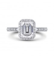 Shah Luxury Platinum Emerald Cut Diamond Halo Engagement Ring (Semi-Mount)