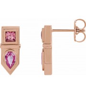 14K Rose Pink Multi-Gemstone Geometric Bar Drop Earrings