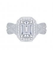 Shah Luxury 14K White Gold Emerald Cut Diamond Halo Engagement Ring with Split Shank (Semi-Mount)