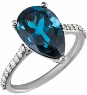 14K White London Blue Topaz & 1/4 CTW Diamond Ring