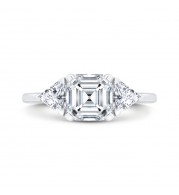 Shah Luxury 14K White Gold Three Stone Engagement Ring Center Asscher with Trillion sides Diamond