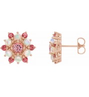 14K Rose Pink Tourmaline & Ethiopian Opal Cabochon Earrings