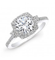 14k Diamond Halo Three Stone Diamond Engagement Ring