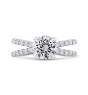 Shah Luxury 14K White Gold Round Diamond Split Shank Engagement Ring (Semi-Mount)