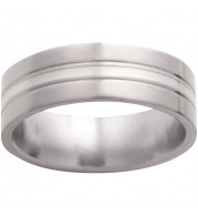 Titanium Flat Band with 1mm Sterling Silver Inlay, Two .5mm Grooves and Satin Finish