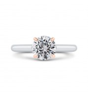 Shah Luxury 14K Two-Tone Gold Round Diamond Solitaire Plus Engagement Ring with Milgrain (Semi-Mount)