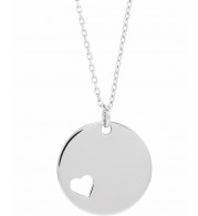 14K White Pierced Heart Engravable Disc 16-18 Necklace