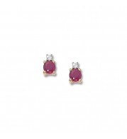 14K Yellow Gold 4mm Ruby & 2pt Diamond Stud Earrings