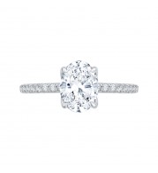 Shah Luxury 14K White Gold Oval Diamond Floral Engagement Ring (Semi-Mount)