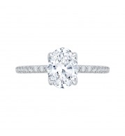 Shah Luxury 14K White Gold Oval Diamond Floral Engagement Ring (Semi-Mount)