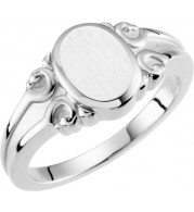 14K White 9.7x8 mm Oval Signet Ring