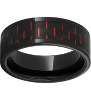 Black Diamond Ceramic Pipe Cut Band with Black and Red Carbon Fiber Inlay