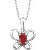 14K White 4x3 mm Oval July Youth Butterfly Birthstone 15 Necklace