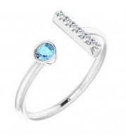 14K White Aquamarine & .06 CTW Diamond Bar Ring