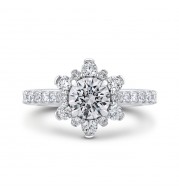Shah Luxury 14K White Gold Round Diamond Floral Halo Engagement Ring (Semi-Mount)