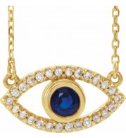 14K Yellow Blue Sapphire & White Sapphire Evil Eye 16 Necklace