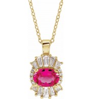 14K Yellow Pink Tourmaline & 1/3 CTW Diamond 16-18 Necklace