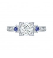 Shah Luxury 14K White Gold Round Diamond Engagement Ring with Sapphire (Semi-Mount)