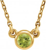 14K Yellow 4 mm Round Peridot Bezel-Set Solitaire 16 Necklace