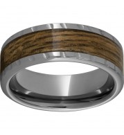 Rugged Tungsten  8mm Pipe Cut Band with Bourbon Barrel Aged Inlay and Scored Edge