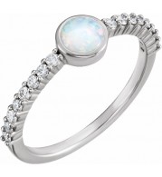 14K White Opal & 1/4 CTW Diamond Ring