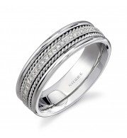 14k White Gold Rope Detail Pave Diamond Men's Band