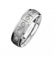 14k White Gold Five Stone Matte Finish Diamond Men's Band