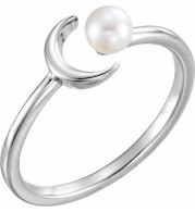 14K White Cultured Freshwater Pearl Crescent Moon Ring
