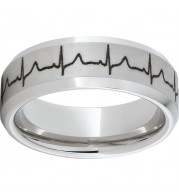 Serinium Beveled Edge Band with Heartbeat Laser Engraving