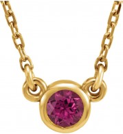 14K Yellow 4 mm Round Pink Tourmaline Bezel-Set Solitaire 16 Necklace