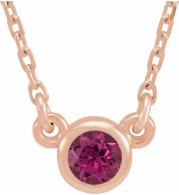 14K Rose 3 mm Round Pink Tourmaline Bezel-Set Solitaire 16 Necklace