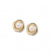 14K Yellow Gold Knot With 5mm Pearl Stud Earrings