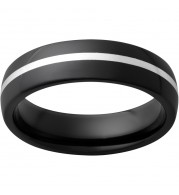 Black Diamond Ceramic Domed Band with 1mm Sterling Silver Inlay