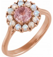 14K Rose Morganite & Ethiopian Opal Halo-Style Ring