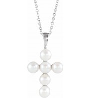 14K White Freshwater Cultured Pearl Cross 16-18 Necklace