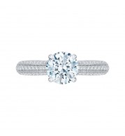 Shah Luxury 14K White Gold Round Diamond Cathedral Style Engagement Ring (Semi-Mount)