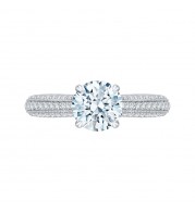 Shah Luxury 14K White Gold Round Diamond Cathedral Style Engagement Ring (Semi-Mount)