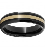 Black Diamond Ceramic Beveled Edge Band with a 2mm 18K Yellow Gold Inlay