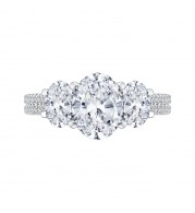 Shah Luxury 14K White Gold Oval Cut Diamond Three-Stone Cathedral Style Engagement Ring (Semi-Mount)
