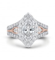 Shah Luxury 14K Two-Tone Gold Marquise Diamond Halo Engagement Ring with Split Shank (Semi-Mount)