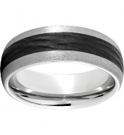 Serinium Domed Band with Bark Finish Black CeramicInlay and Stone Finish Edges