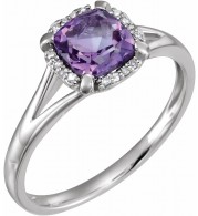 14K White Amethyst & .05 CTW Diamond Ring