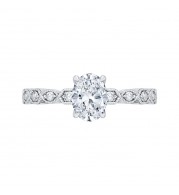 Shah Luxury 14K White Gold Oval Diamond Floral Engagement Ring (Semi-Mount)