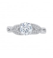Shah Luxury 14K White Gold Round Diamond Floral Engagement Ring with Split Shank (Semi-Mount)