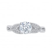 Shah Luxury 14K White Gold Round Diamond Floral Engagement Ring with Split Shank (Semi-Mount)