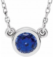 14K White 4 mm Round Blue Sapphire Bezel-Set Solitaire 16 Necklace
